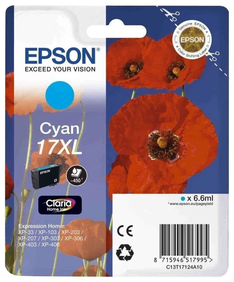 Картридж струйный Epson 17XL T1712 голубой, 450 стр., C13T17124A10 #1