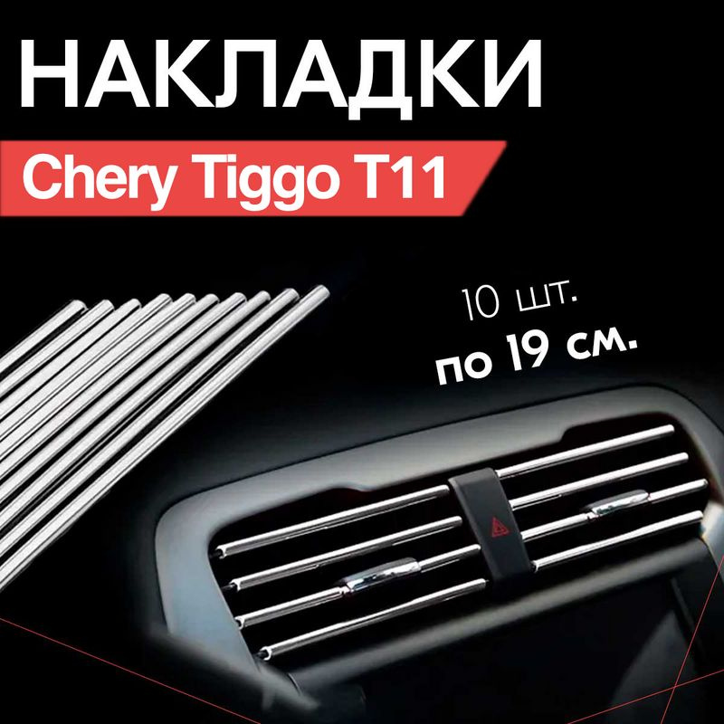 Молдинг декоративный для Chery Tiggo T11 / Чери Тигго Т11, тюнинг салона / Накладки на дефлекторы, Серебристые #1