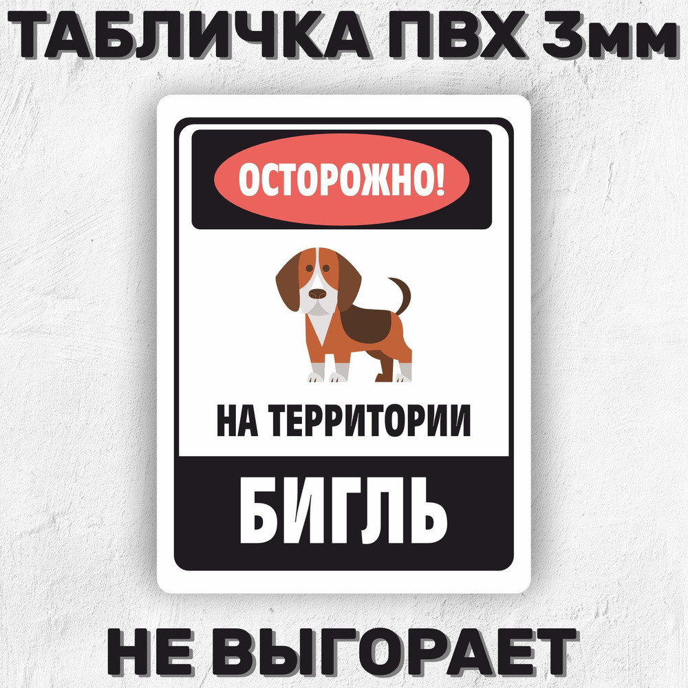 Табличка интерьерная - Осторожно! На территории Бигль 20х15см., 20 см ...