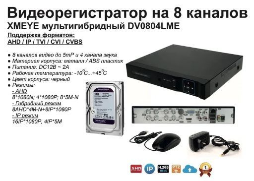 Видеорегистратор видеонаблюдения на 8 камер до 5мП (HDD1Tb)  #1