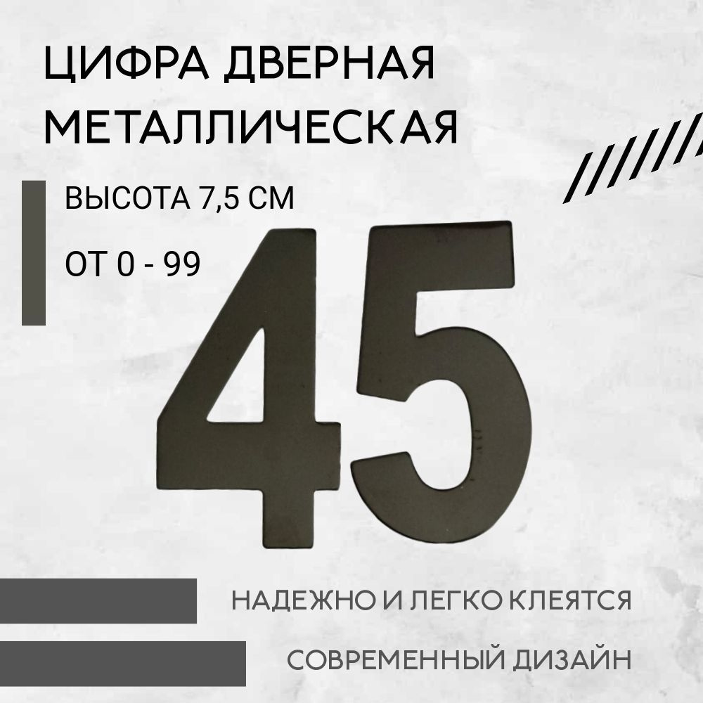 Цифра дверная черная металлическая 45 #1