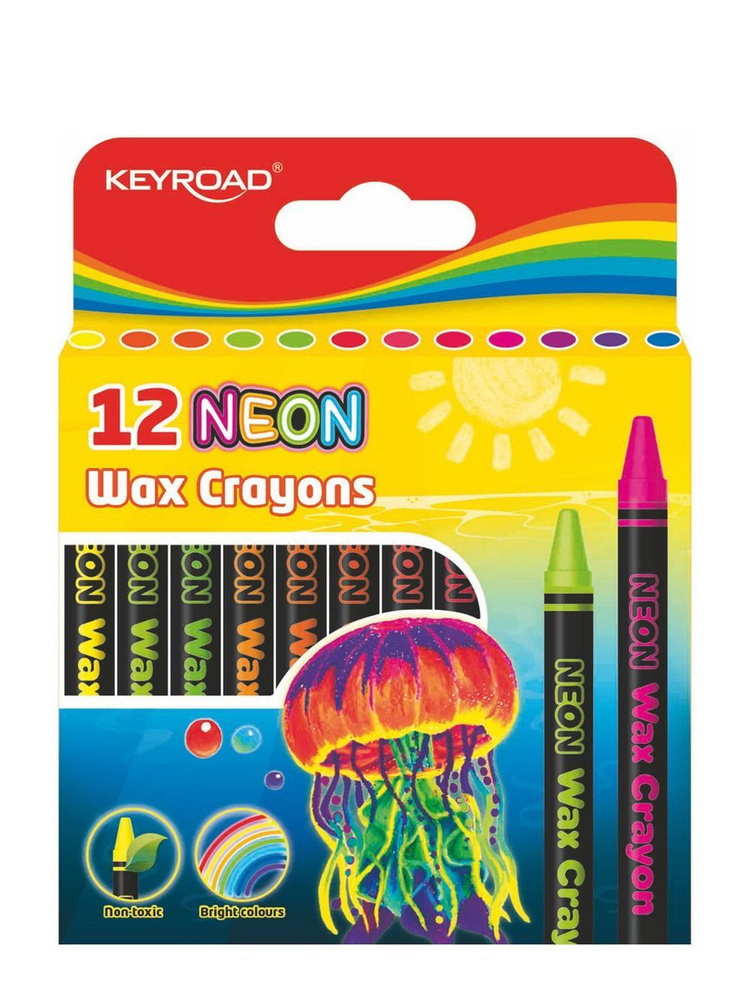 Набор восковых мелков KEYROAD Neon 12 цветов, картонный футляр  #1