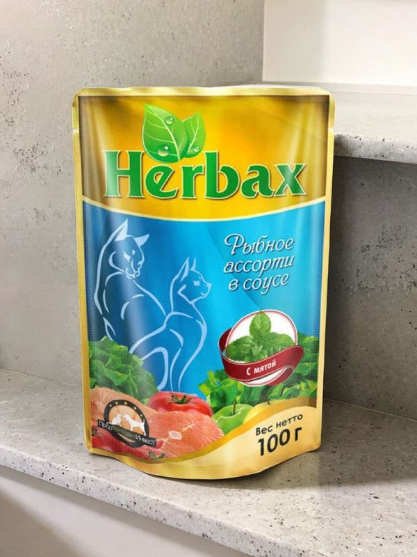 Herbax консервы для кошек Рыбное ассорти с мятой, 100 г, 9 штук  #1