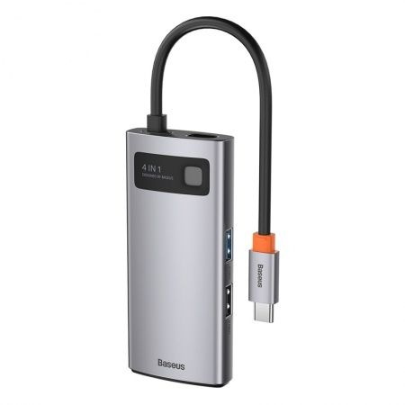 Переходник BASEUS Metal Gleam Series 4-in-1, Разветвитель, Type-C - USB3.0 USB2.0 HDMI PD, сер  #1