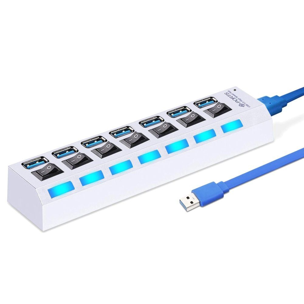 Разветвитель хаб концентратор 7-port USB 3.0 SBHA-7307-W белый, 7 портов USB3.0 + индивид. выключатели #1