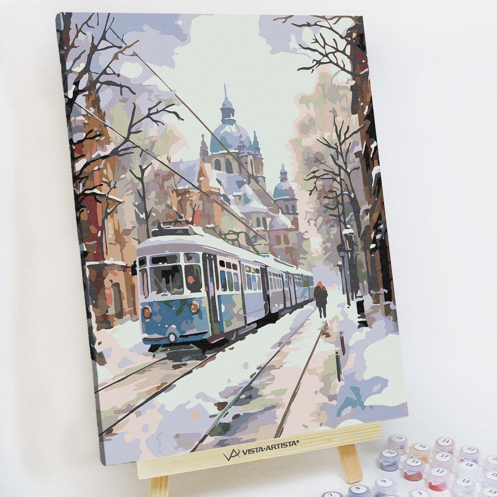 Картина по номерам, холст на подрамнике - Российский зимний городок - Зима 30x40 см.  #1