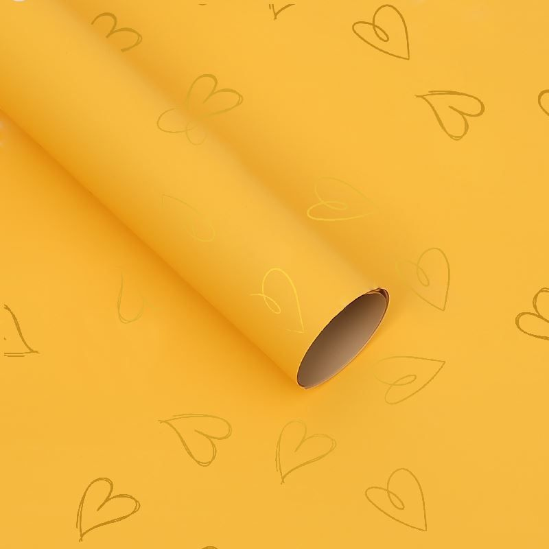 Пленка матовая для упаковки цветов, подарков "Сердечки" 58х58 - 5 шт. желтый с золотом  #1