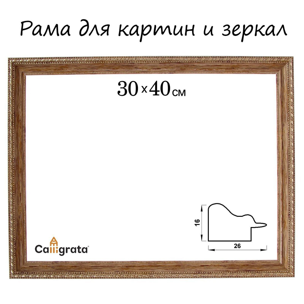 Рама для картин (зеркал) Calligrata, 30 х 40 х 2,6 см, пластиковая, дерево с золотом  #1