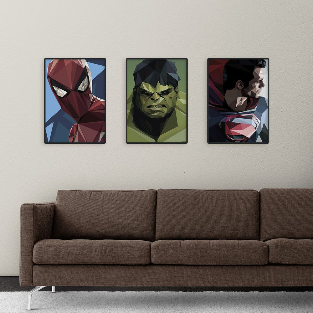 Постеры на стену "Супер герои", постеры интерьерные 30х40 см, 3 шт.  #1