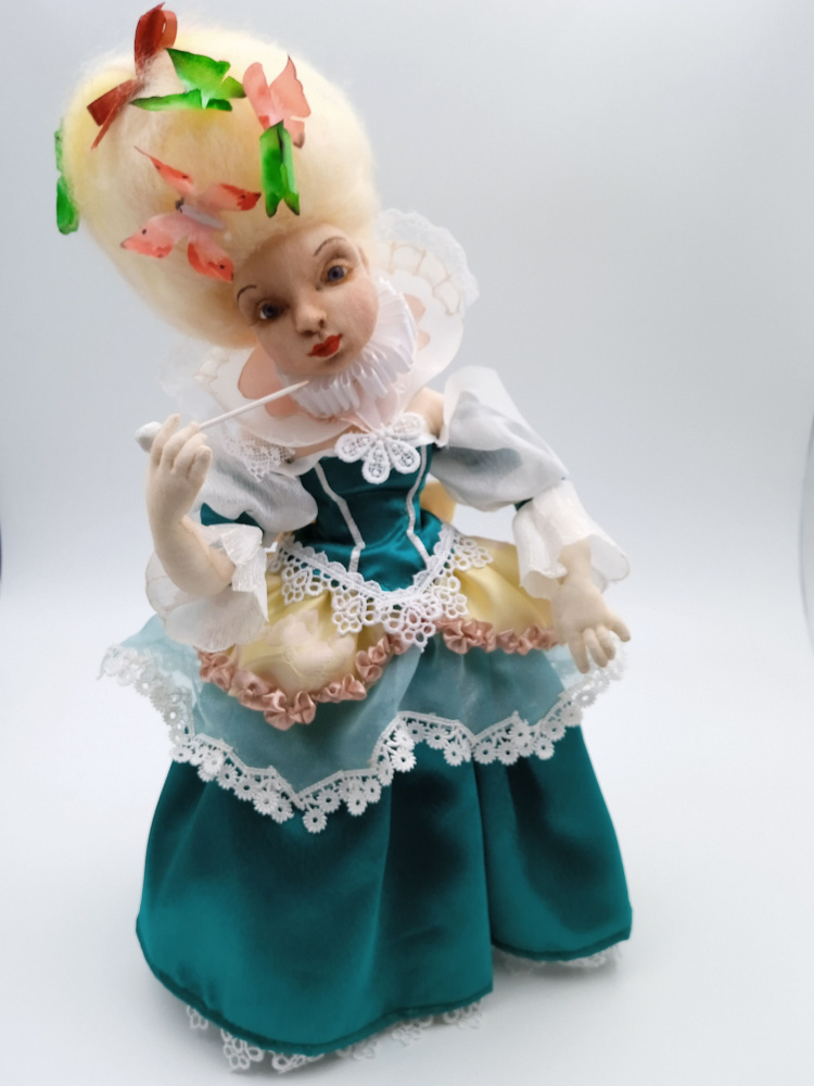 Авторская интерьерная коллекционная кукла ручной работы в подарок Дама в зеленом  #1