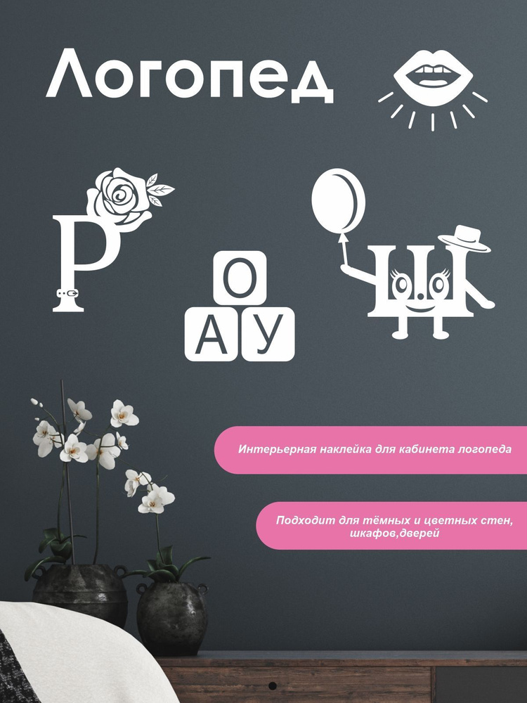 Наклейка виниловая 'Логопед Речь' (украшение в кабинет детского дефектолога буквы, губы)  #1