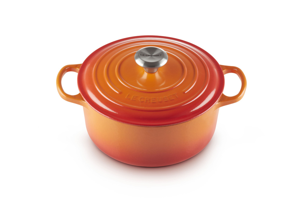 Чугунная эмалированная кастрюля с крышкой, 24 см, 4.2 л, Le Creuset, Огненная лава(Flame)  #1