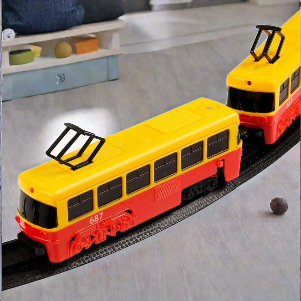Железная дорога детская Трамвай со светом и звуком на батарейках Играем вместе / игрушечный поезд 280см #1