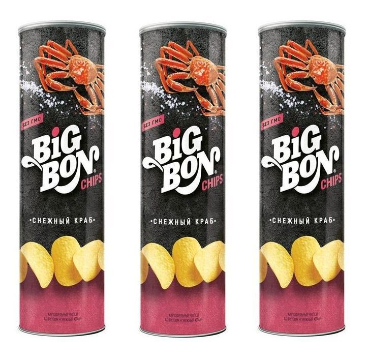 Чипсы картофельные Бигбон BIGBON со вкусом СНЕЖНЫЙ КРАБ 130 гр тубус Big Bon 3 штуки  #1