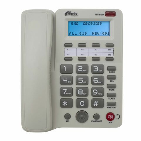 Телефон RITMIX RT-550 white, АОН, спикерфон, память 100 номеров, тональный/импульсный режим, белый  #1