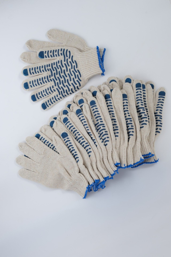 Перчатки трикотажные с ПВХ 7класс (5-ти нитка) волна, 10 пар  #1