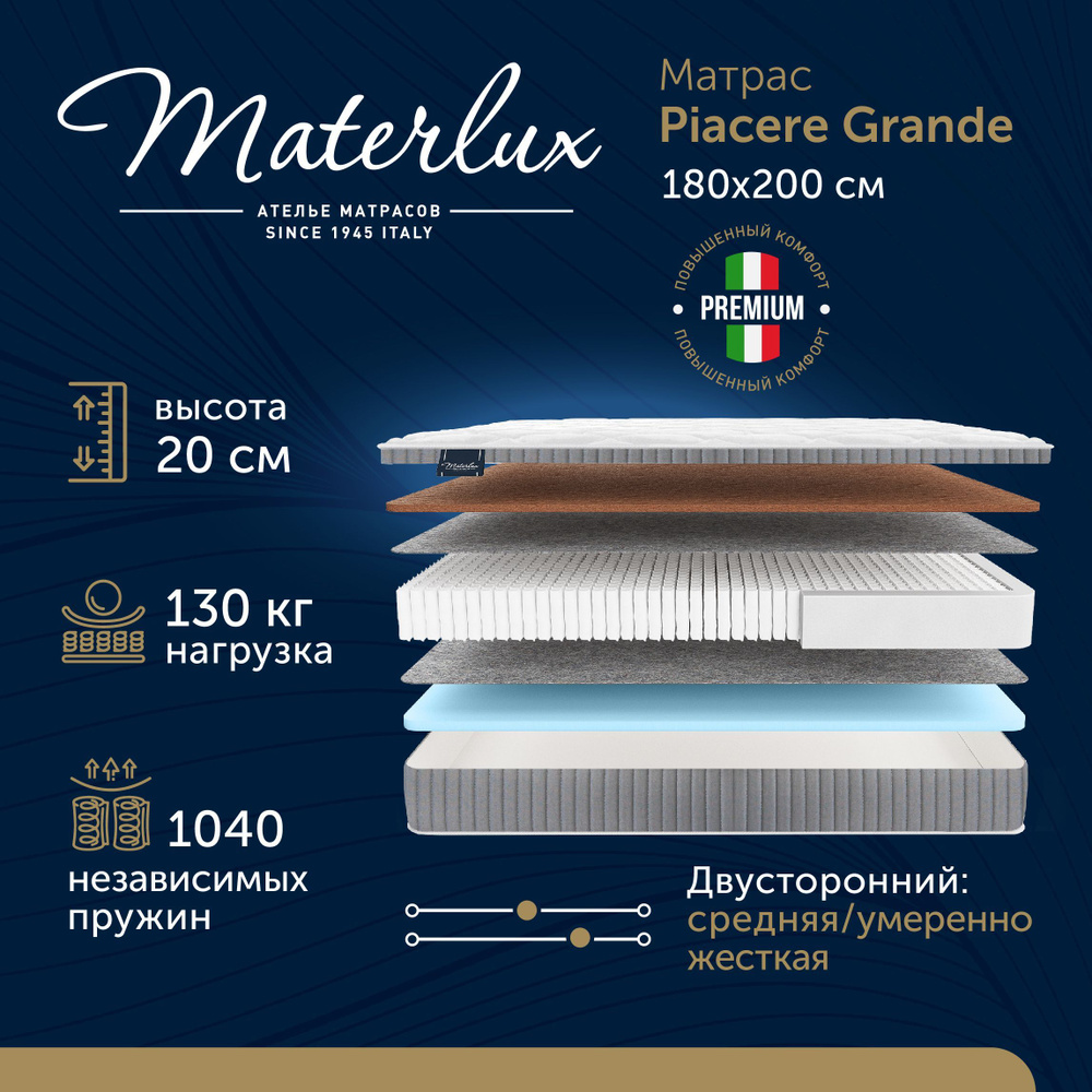 Матрас MaterLux Piacere Grande 180х200, Независимые пружины #1