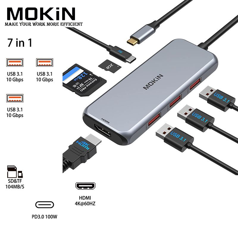Док-станция-концентратор MOKiN USB-C для Book Air/Pro, iPad M1/M2 ...