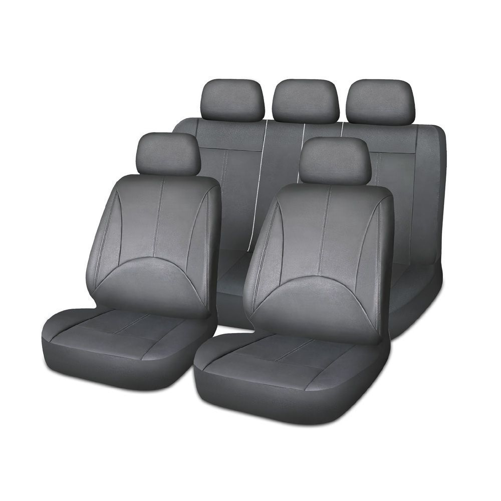 Авточехлы кожаные универсальные комфорт плюс 9 пр. NG, экокожа, 3 замка, Airbag, черный, комплект чехлов #1