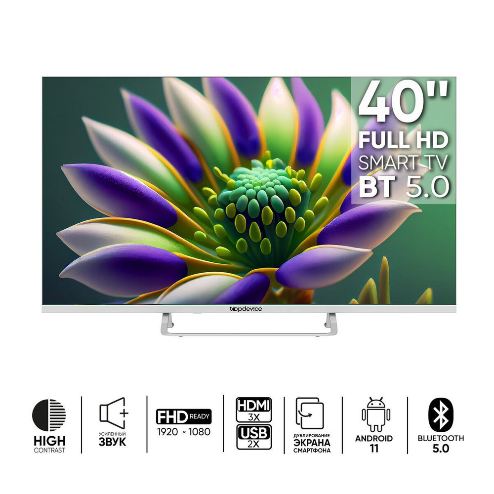 topdev!ce Телевизор TV 40" FRAMELESS NEO CS04 (TDTV40CS04F_WE), FHD, Smart TV WildRed, 40" Full HD, белый #1