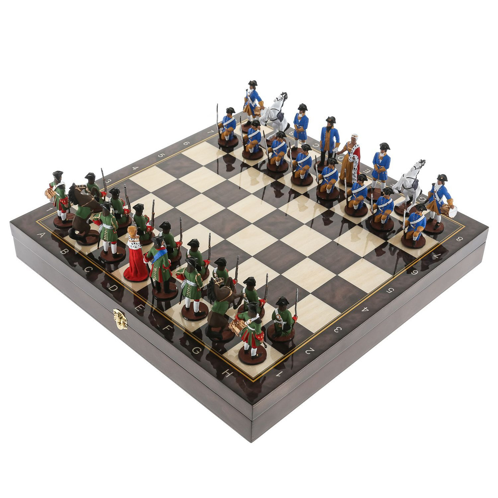 Шахматный ларец с оловянными фигурами "Полтава" 37х37 см #1