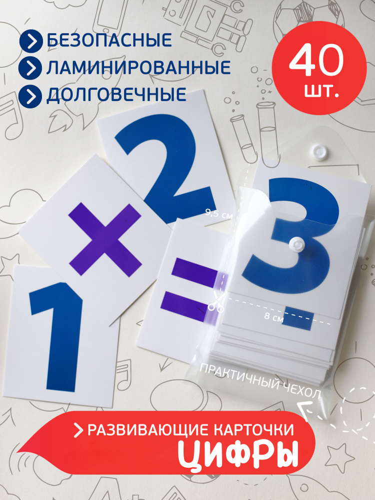 Развивающие, обучающие ламинированные карточки домана, цифры (математика)  #1