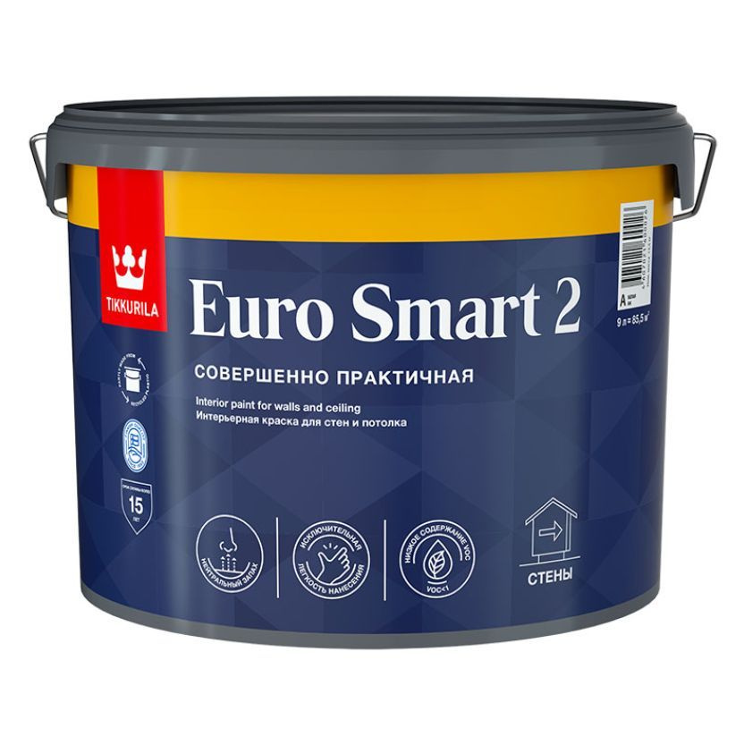 TIKKURILA EURO SMART 2 краска интерьерная для стен и потолка (9л) #1