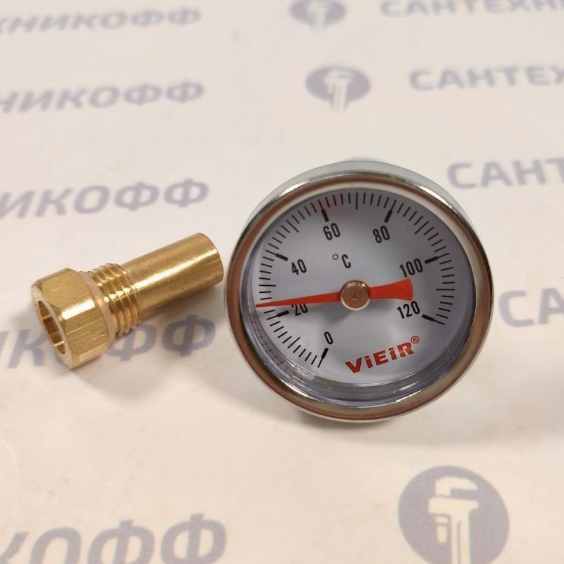 Термометр с гильзой VIEIR 1/4", 40мм., корпус сталь YL19 #1