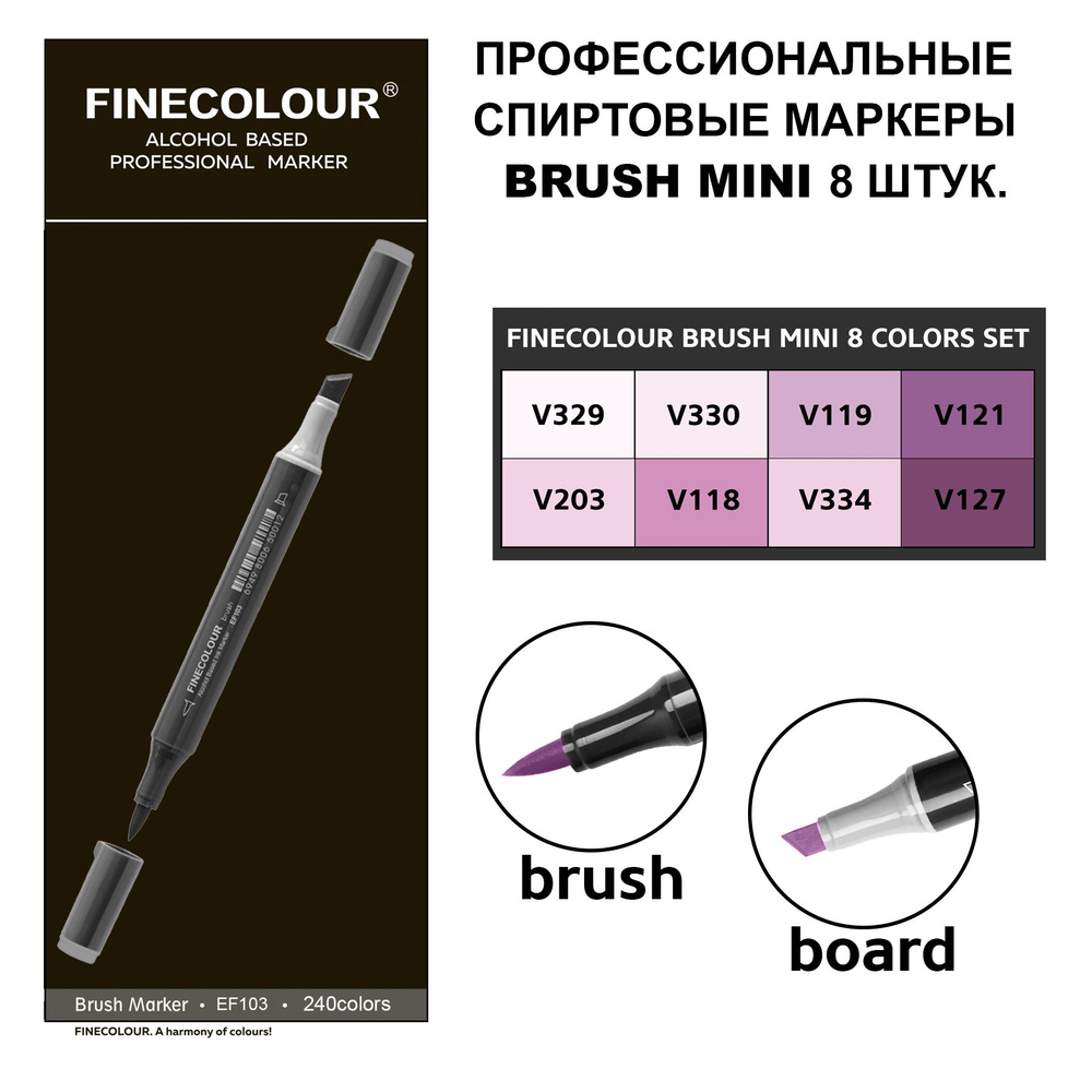 Спиртовые маркеры для скетчинга Finecolour Brush mini SET V, 8 шт. #1