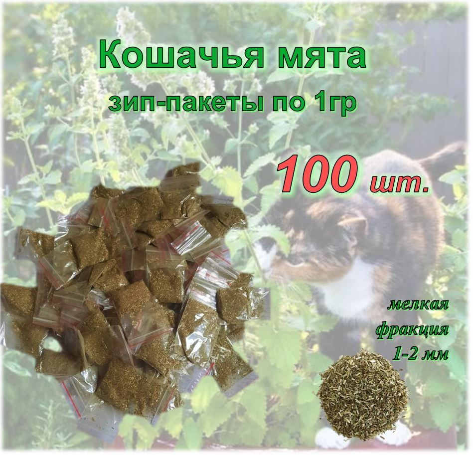 100шт, Кошачья мята трава, котовник сушеный, 1гр, 100 пакетиков, мелкая фракция  #1