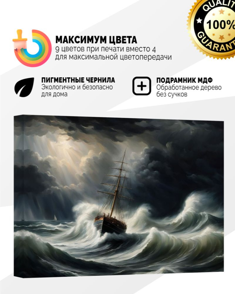 Картина на холсте 40x60 Шторм, корабль #1