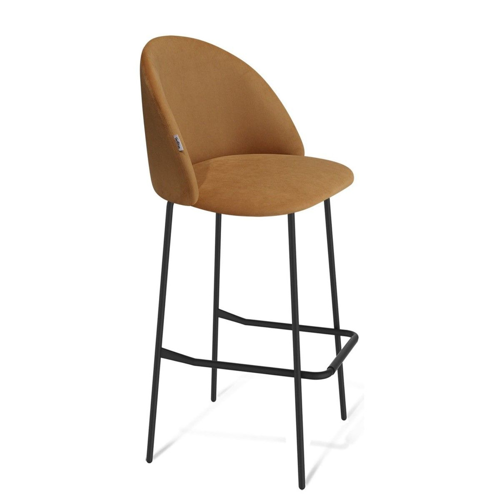 Барный стул, Стул барный со спинкой, микровелюр/металл, горчичный/черный муар  #1