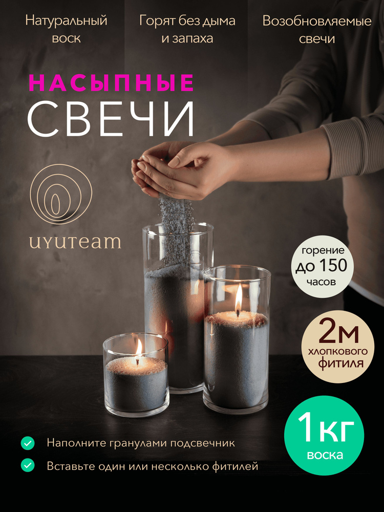 UYUTEAM Набор свечей "1кг + фитиль 2м", 1 см, 1 шт #1