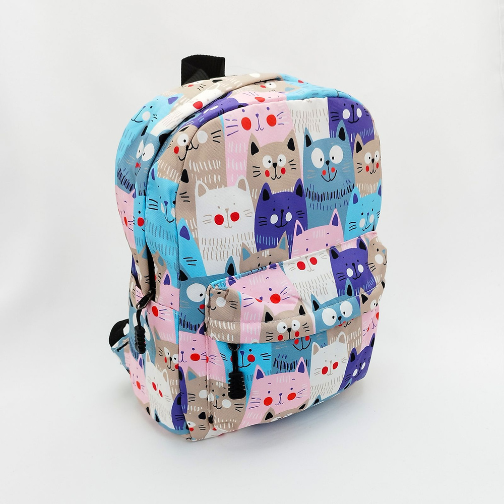 Рюкзак деткий для девочек с кошечками, цвет - голубой, синий, розовый / Маленький дошкольный рюкзачек #1