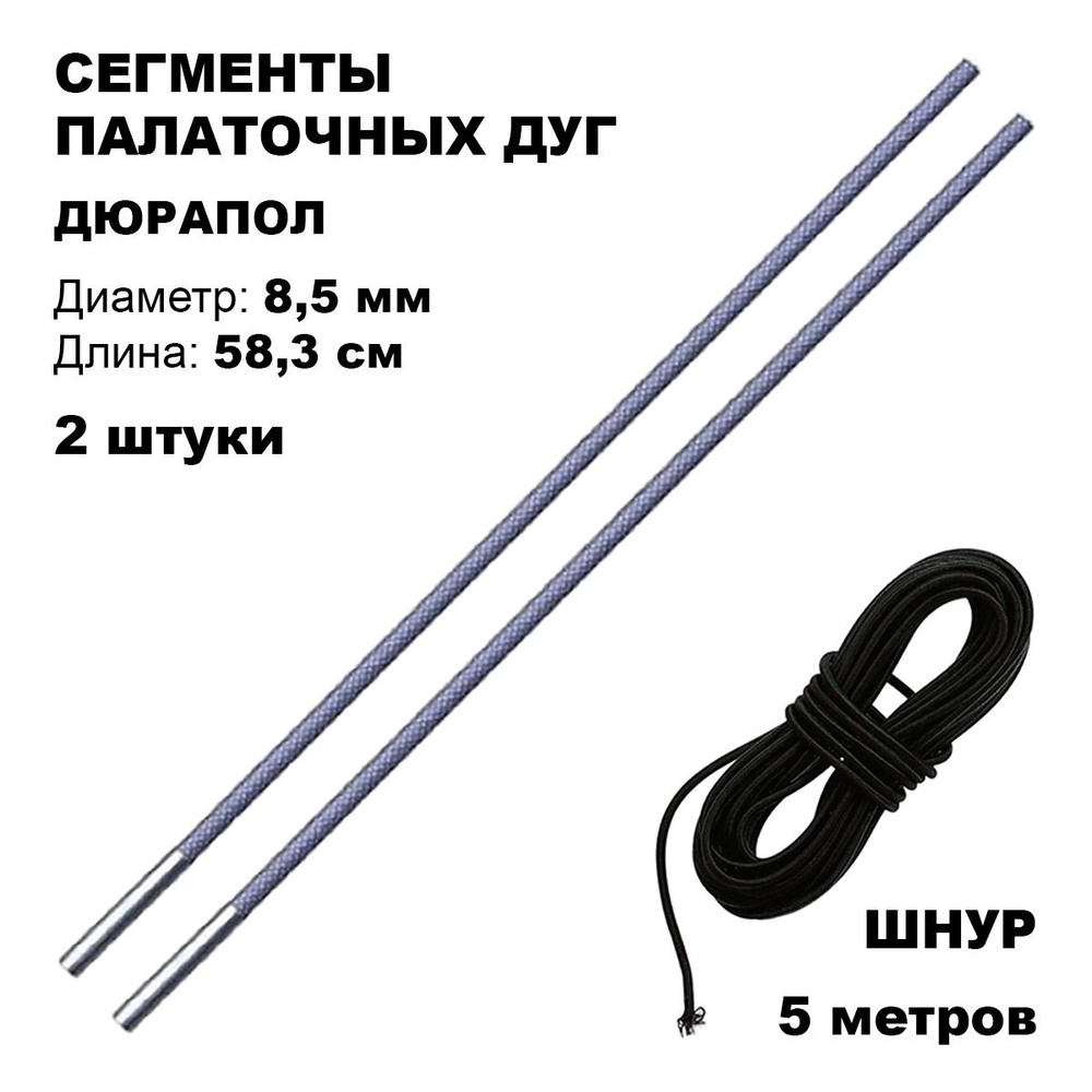 Сегменты дуг для палатки (дюрапол 8,5 мм; длина 58,3 см; 2 штуки) + эластичный шнур (5 метров)  #1