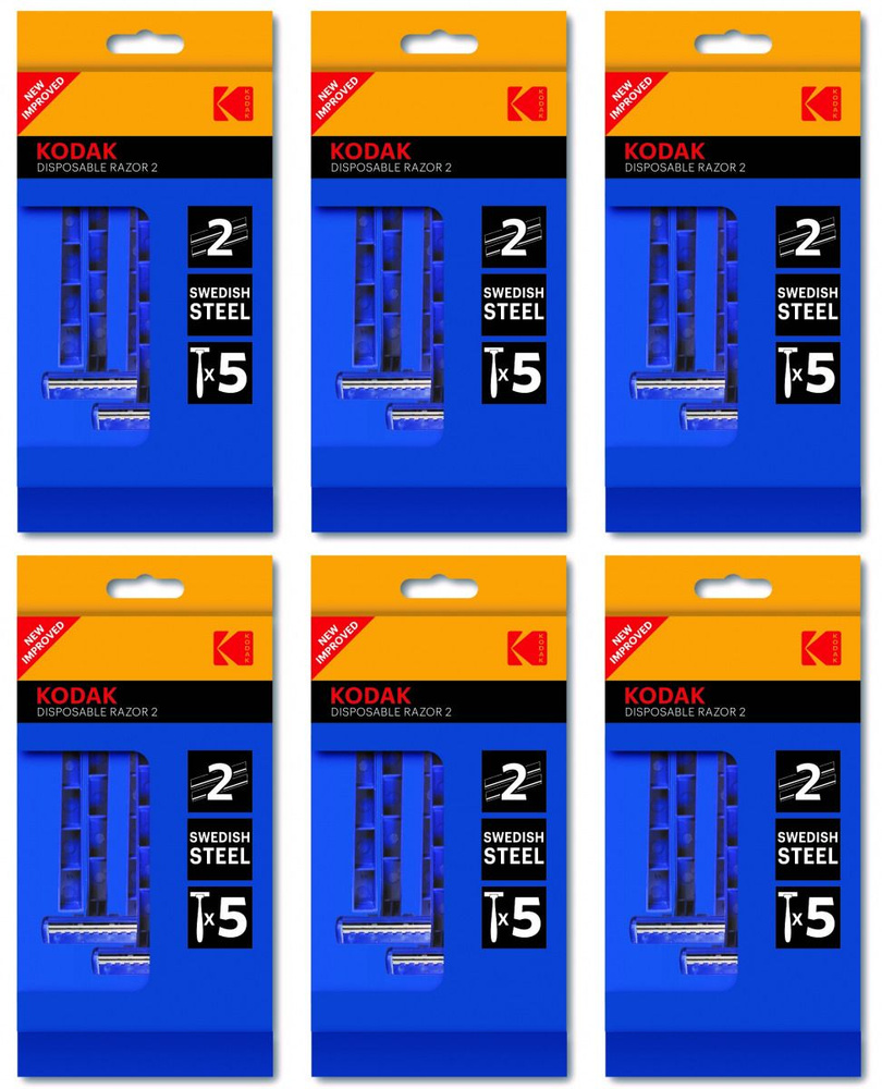 Kodak Мужские одноразовые станки для бритья Disposable Razor 2, синий 2 лезвия, 5 шт в уп, 6 уп.  #1