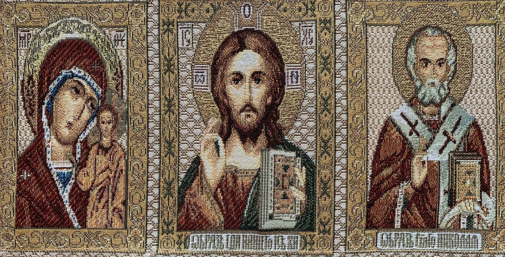 Гобелен, гобелен без рамы 17х33 см / Икона Триптих, иконостас  #1