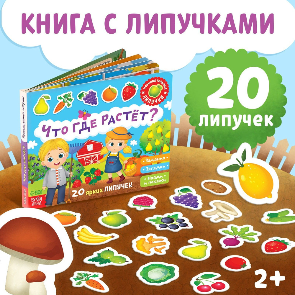 Книжки для малышей, "Что где растёт?", Буква-Ленд, игры на липучках для малышей  #1