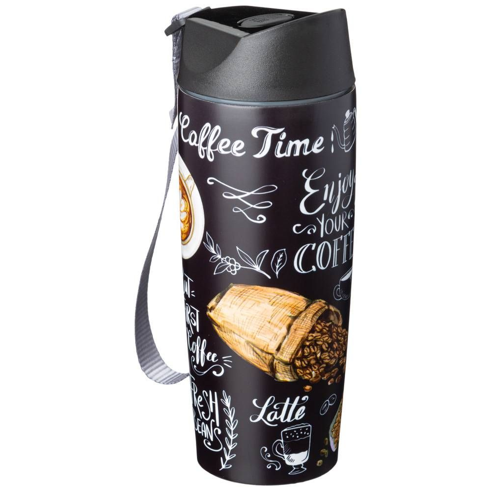 Термокружка AGNESS "COFFEE TIME" с кнопкой-стоппером, 380 мл., колба нержавеющая сталь  #1