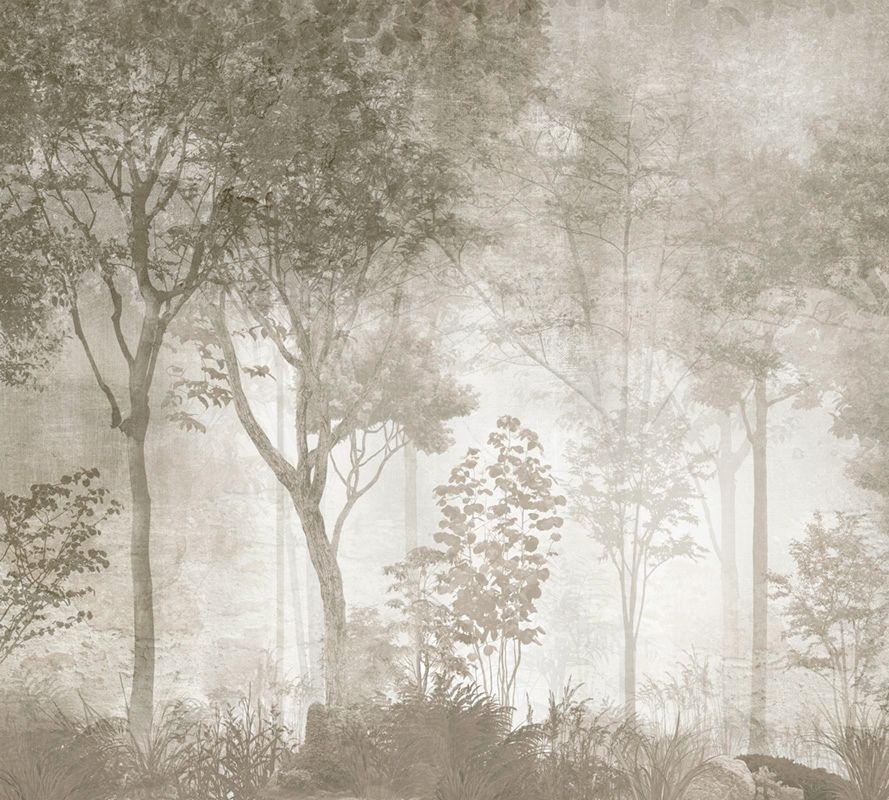 Фотообои флизелиновые на стену 3д GrandPik 10306 Лофт "Лес, деревья в тумане, винтаж" (ШхВ), 300х270 #1