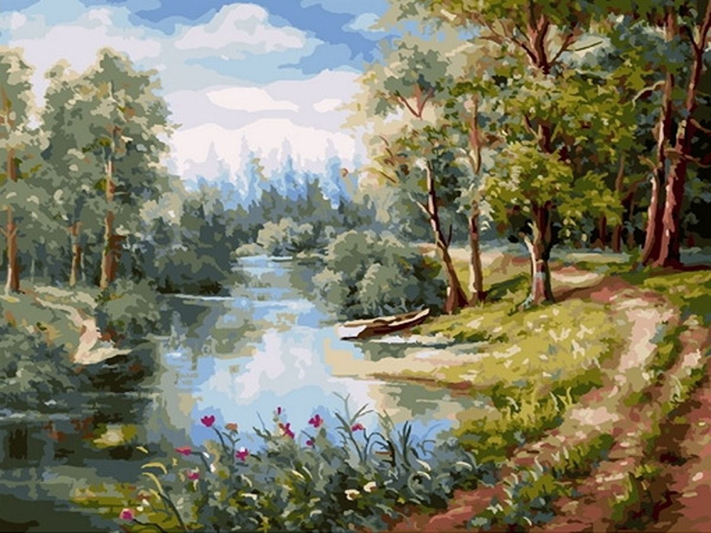 Картина по номерам 40*50 см на холсте "Река в лесу" #1