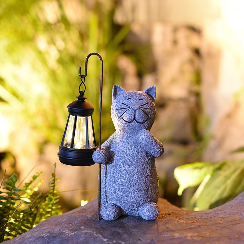 Садовая фигурка с подсветкой от солнечной панели "Кот с фонарем"  #1