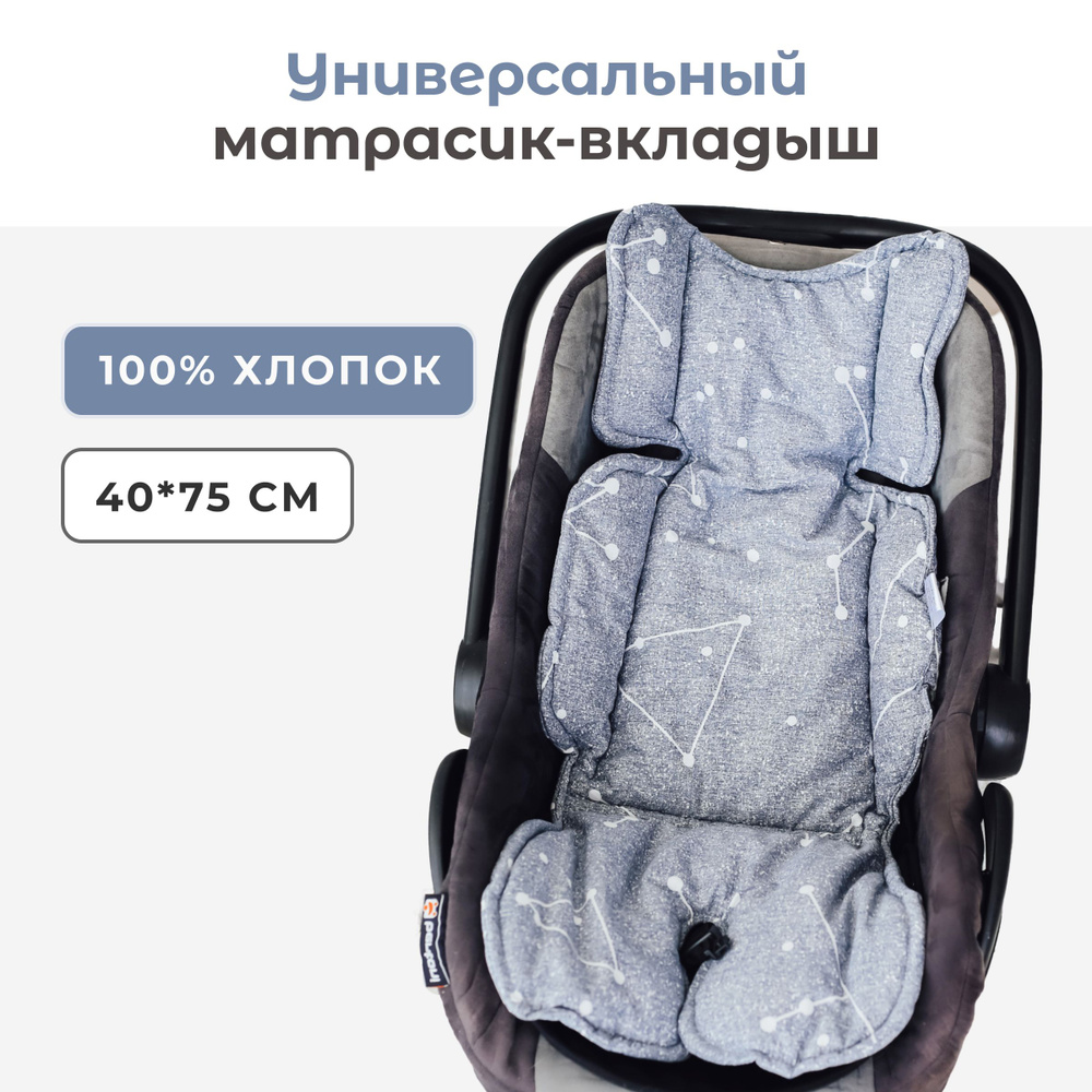 Всесезонный мягкий матрасик в коляску для новорожденных / Хлопковый детский вкладыш в автокресло / Текстильная #1