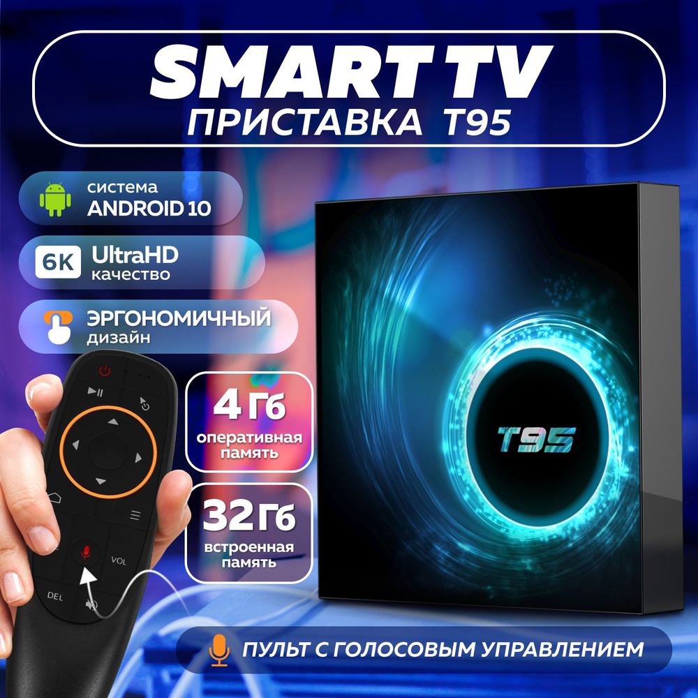 Смарт ТВ приставка для телевизора T95 Android 10, 6K, Wifi, 3D, 4Gb/32G #1