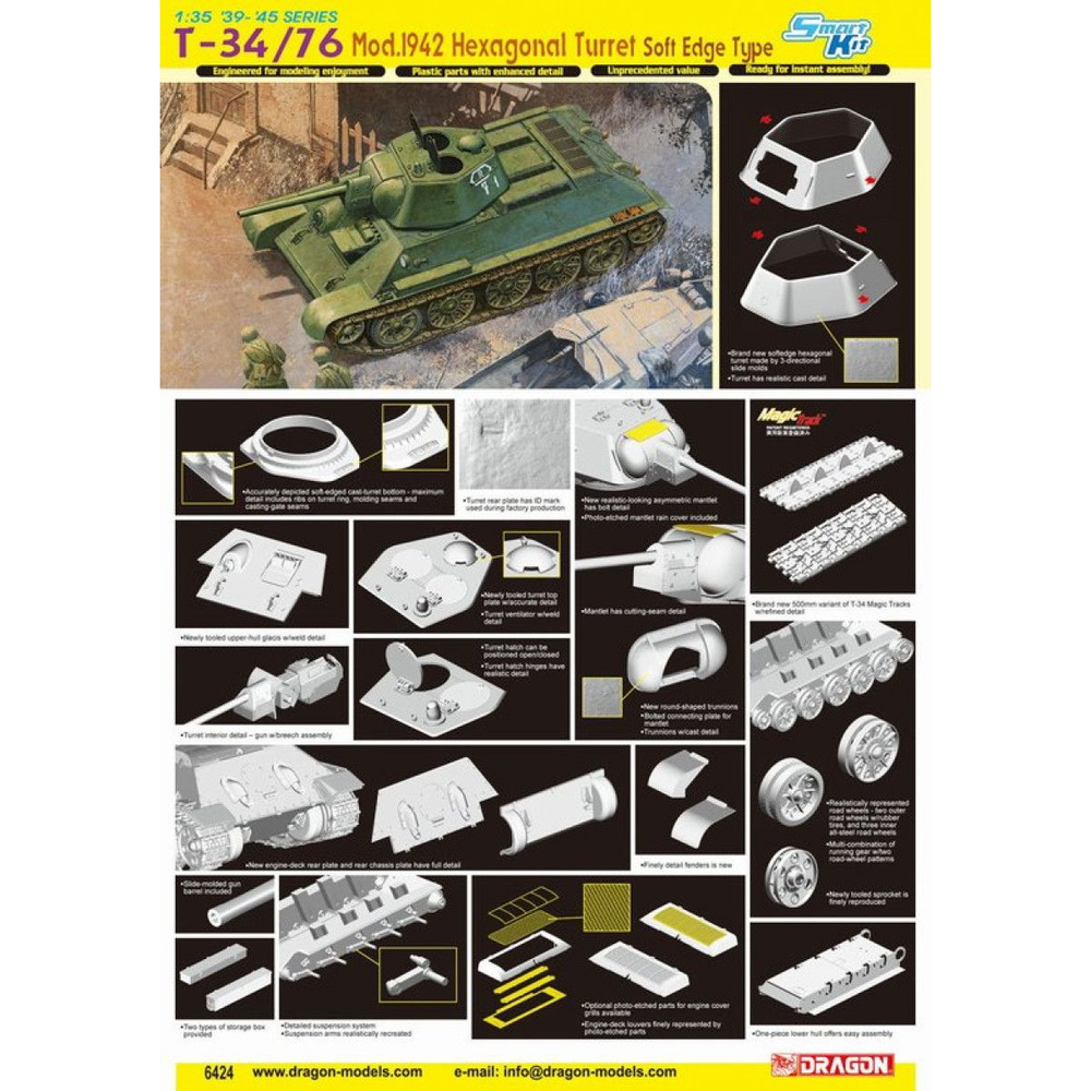 Dragon Сборная модель 6424 T-34/76 Mod.1942 Hexagonal Turret Soft Edge Type 1:35 #1