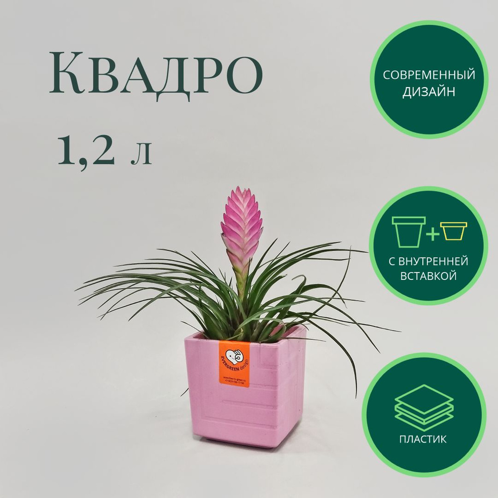 Горшок для цветов Квадро 1,2 л; 12 х 11,5 х 11,5см, вереск #1