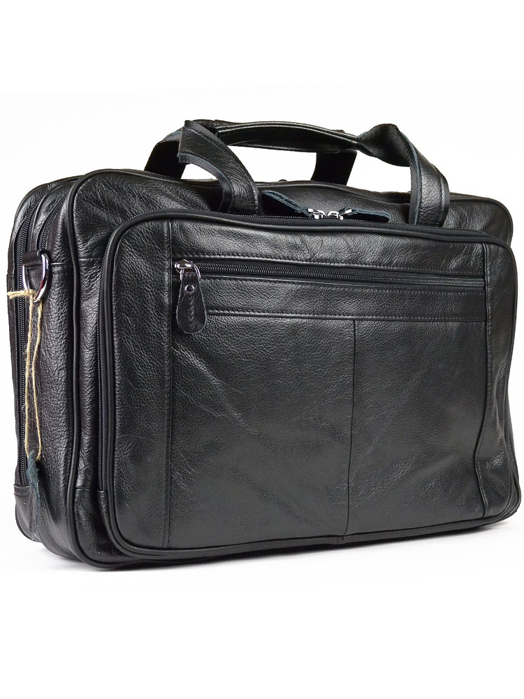 Мужская сумка портфель из натуральной кожи черный 42x29x13см  #1
