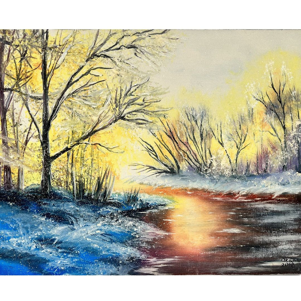 Картина маслом "Зима" на холсте 40х50 см. #1