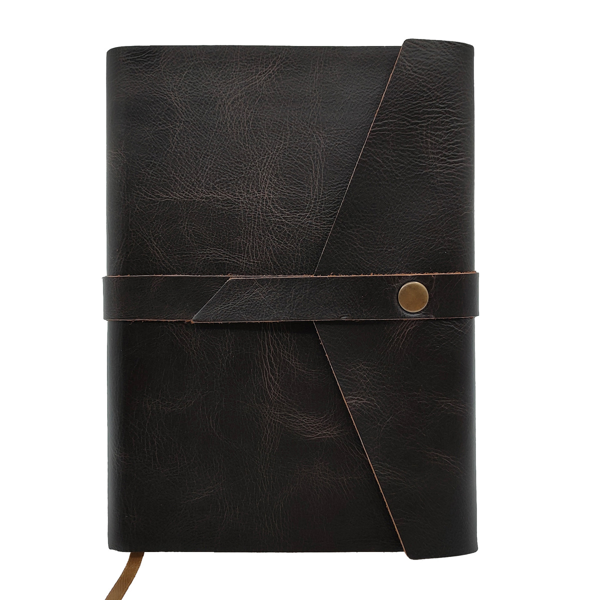 Кожаный ежедневник Shiva Leather с отделкой Pull-Up, с застежкой на кнопку и декоративной горизонтальной полоской