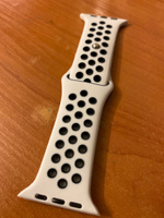 Силиконовый ремешок для смарт часов Apple Watch, 42/44/45/49 мм, series 1-8, браслет спортивный с порами для умных смарт часов эппл вотч, черный белый #46, Саша С.